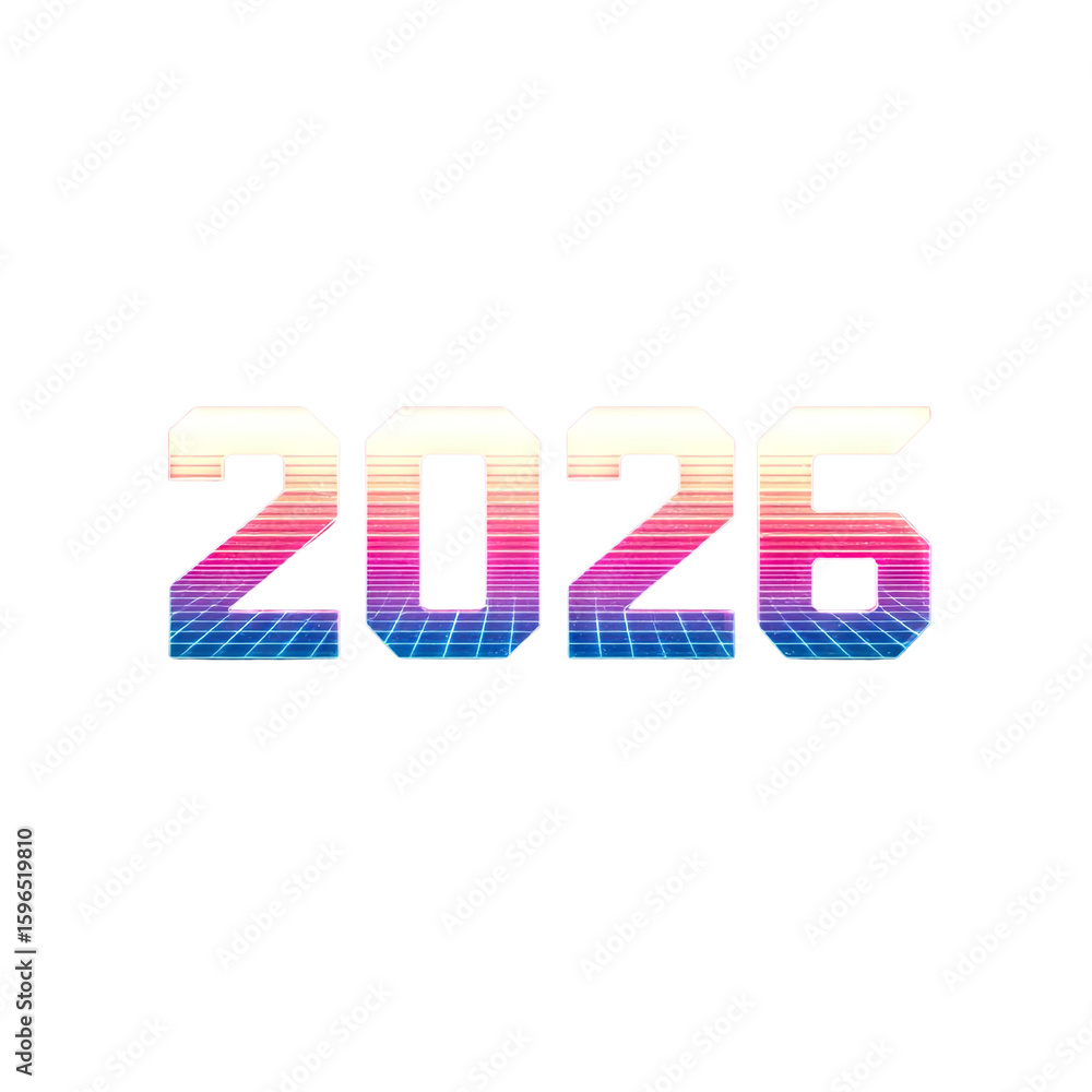Poster futuristic neon text design of 2026 with gradient effect on a dark background