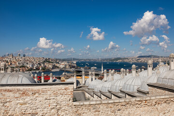 Breathtaking View of Bosphorus With City Skyline Under Sunny Sky Filled With Clouds