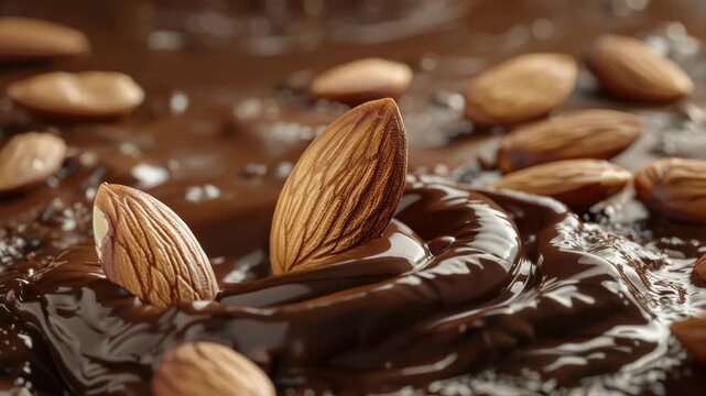 A delicious-looking chocolate covered cake with almonds, perfect for dessert or special occasion