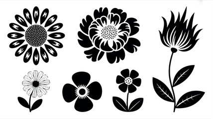 Elegant collection of six black and white floral line art designs