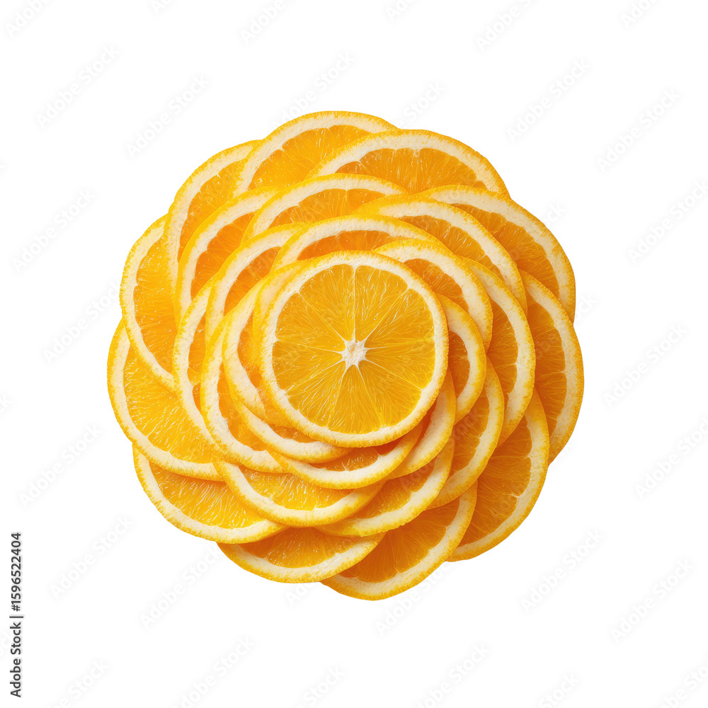 Aufkleber fresh orange slices artfully arranged in a circular pattern on a black background