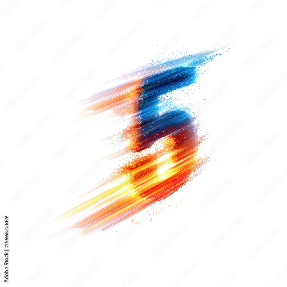 Poster dynamic abstract art with explosive colors and movement representing number five in creative design