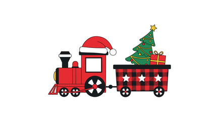 Festive christmas train bringing holiday cheer and present filled wagon for winter celebrations