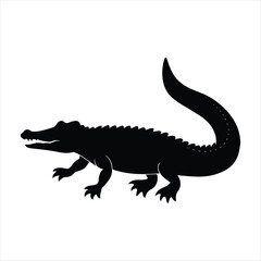 Black silhouette of an alligator on a white background