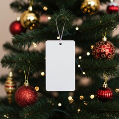 Blank Car Air Freshener Mockup Hanging on Christmas Tree