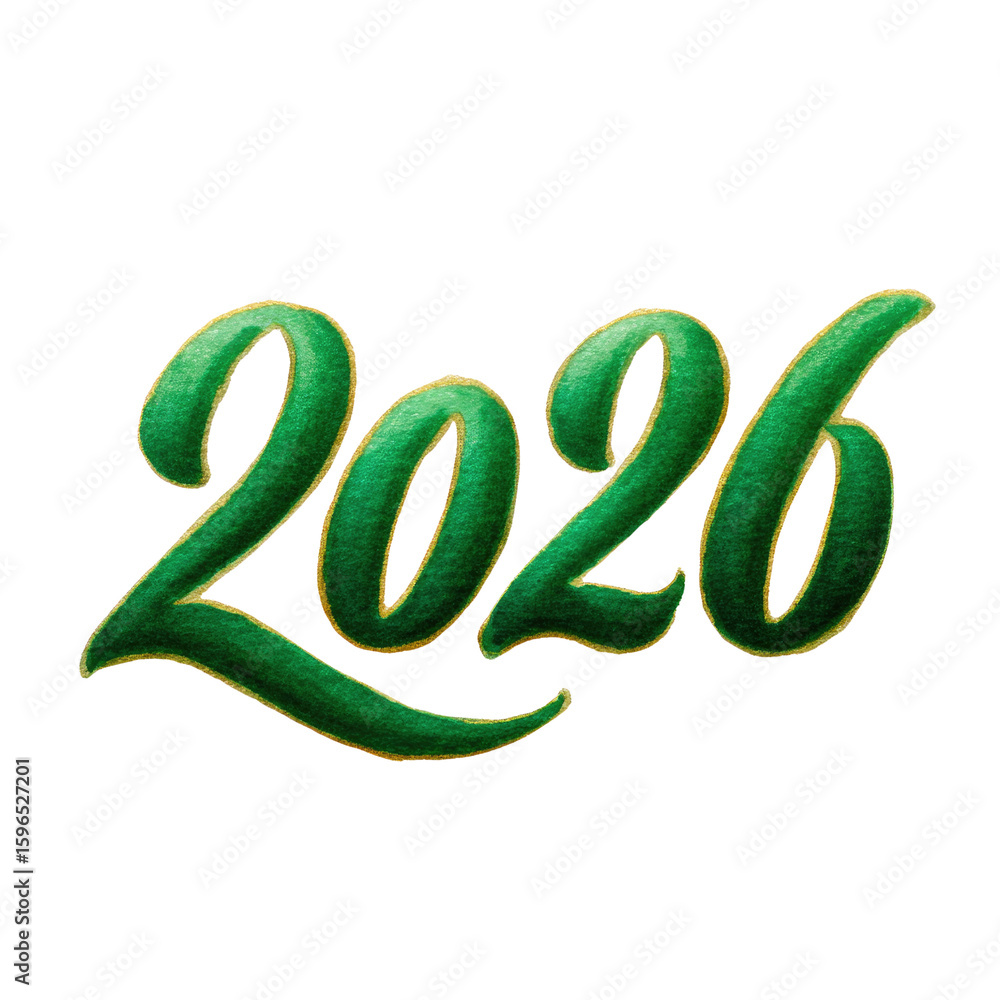 Aufkleber elegant green calligraphy representation of the year 2026 with stylish curves and flowing lines on a