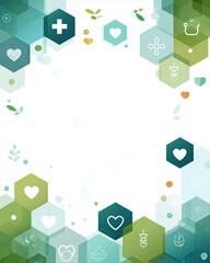 Seamless Pastel-To-Teal Hexagon Pattern with Embossed Health Icons on Clean Gradient