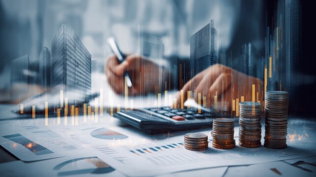 Business professional calculating financial expenses with calculator and paperwork on desk, focusing on cost analysis and budgeting.