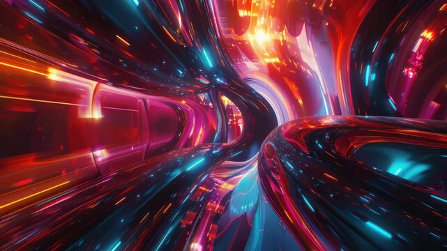 Abstract representation of a tunnel with vibrant colors and lights