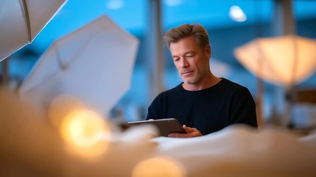 Professional Photographer Adjusting Lights in Studio Setup