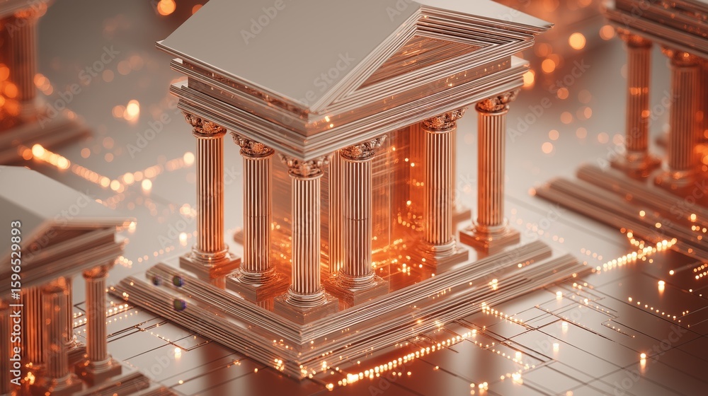 Poster abstract 3d rendered architectural structure with illuminated geometric design - modern technology a