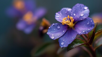 Close-up of vibrant bluebell flower with dew drops, springtime floral beauty, woodland nature, delicate petals, detailed macro photography.
