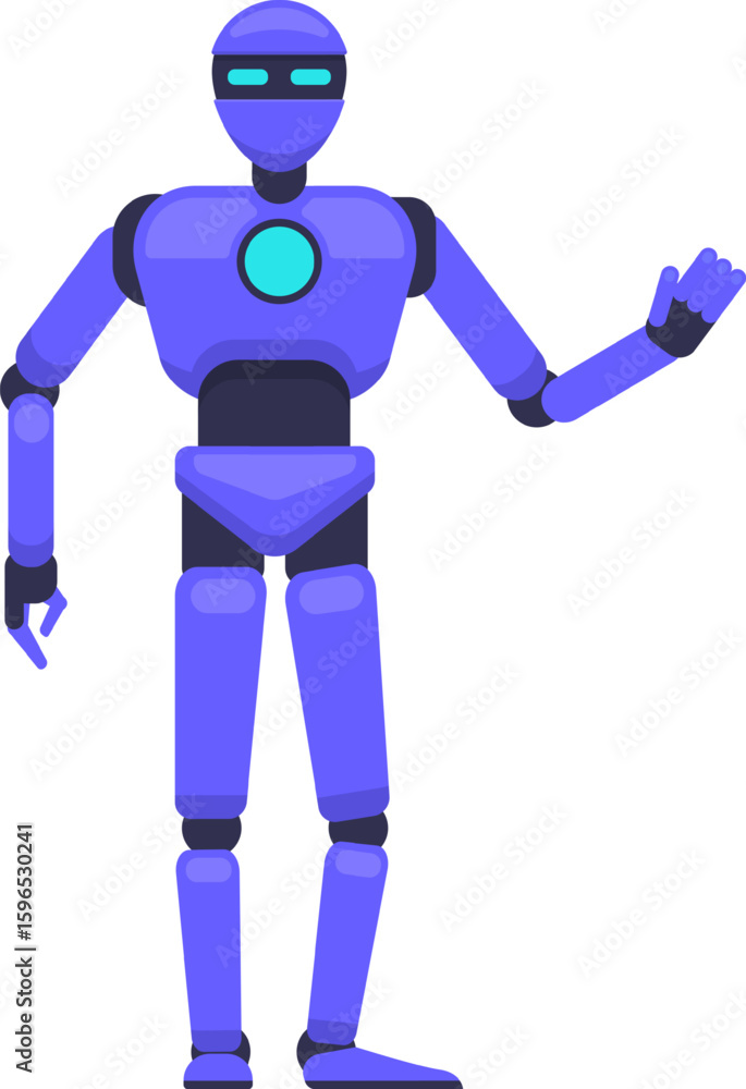 Poster humanoid robot standing and gesturing with its hand, effectively illustrating concepts of artificial