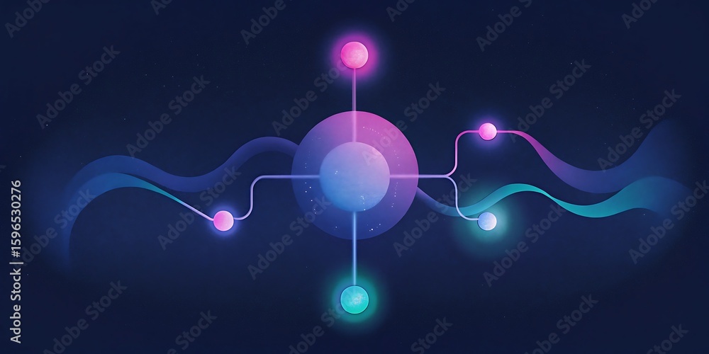 Aufkleber abstract network of glowing nodes and connections in a starry digital space.
