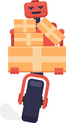 Red smiling delivery robot riding monowheel carrying packages, delivering fast orders, artificial intelligence helping with logistics and transport, modern shipping and distribution technology © WinWin