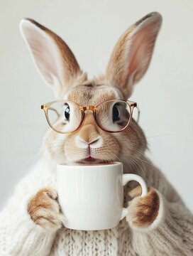 rabbit drinking coffee, AI generated video