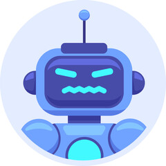 Blue robot expressing anger with a zigzag mouth and antenna, framed in a circle, perfect for technology, AI, and emotion themed projects or social media avatars