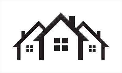 Black Real Estate Houses Icon – Triple Roof Home Symbol Vector