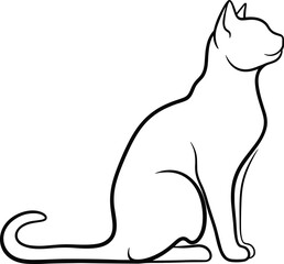 Cat silhouette vector illustration, side profile pose, black feline outline, elegant domestic pet artwork, white background, animal design concept