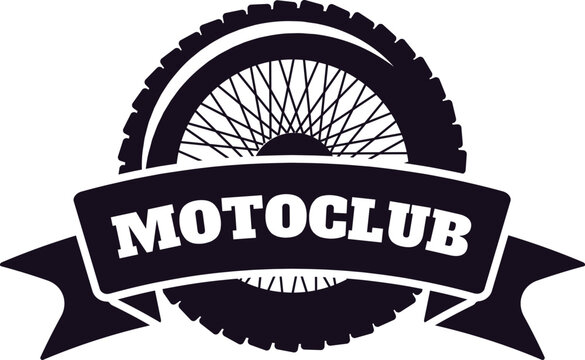 Stylish motoclub logo featuring a tire and rim along with a banner, appealing to motorcycle enthusiasts and clubs, capturing the essence of biker culture and adventure