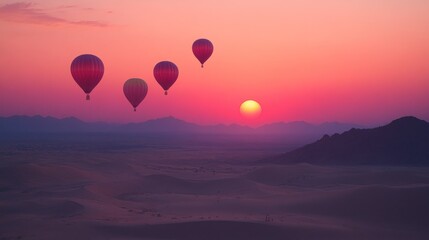 Fototapeta premium Hot air balloons over desert sunrise