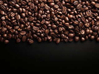 Obraz premium 香ばしく焙煎されたコーヒー豆が並ぶシンプルな背景