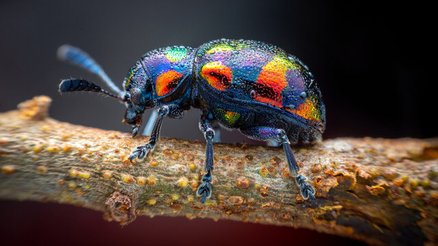 Blue milkweed beetle; scientific name chrysochus pulcher baly