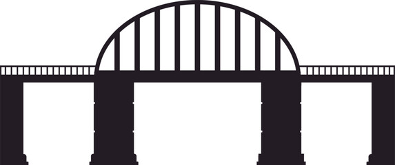 Silhouette of arched bridge spanning across gap, connecting two sides with sturdy pillars and steel framework, symbolizing connection and infrastructure