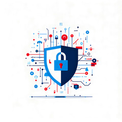 Obraz premium Cybersecurity Shield with Padlock and Security Alert Icons - Data Protection and Network Security Concept