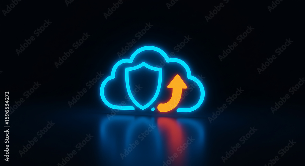 Poster cloud security icon: a modern icon represents cloud computing security, the image features a stylize