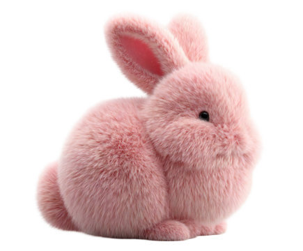 Adorable pink plush bunny, soft and fluffy, a charming spring accent, isolated on transparent background