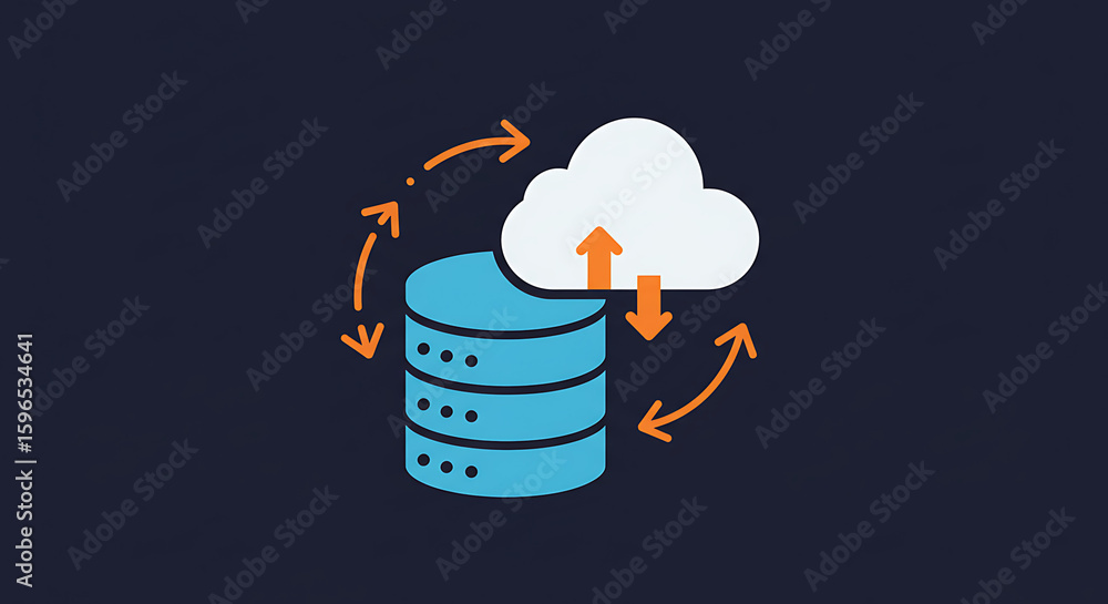 Poster cloud data sync: abstract representation of data synchronization between the cloud and a data storag
