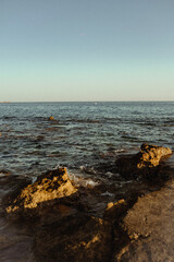 ocean shore at sunset with sun and summer evening atmosphere. Turkish culture and nature. Dream and...