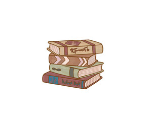 Group of several books stacked on top of each other illustration. Book clipart without background. Isolated reading sticker