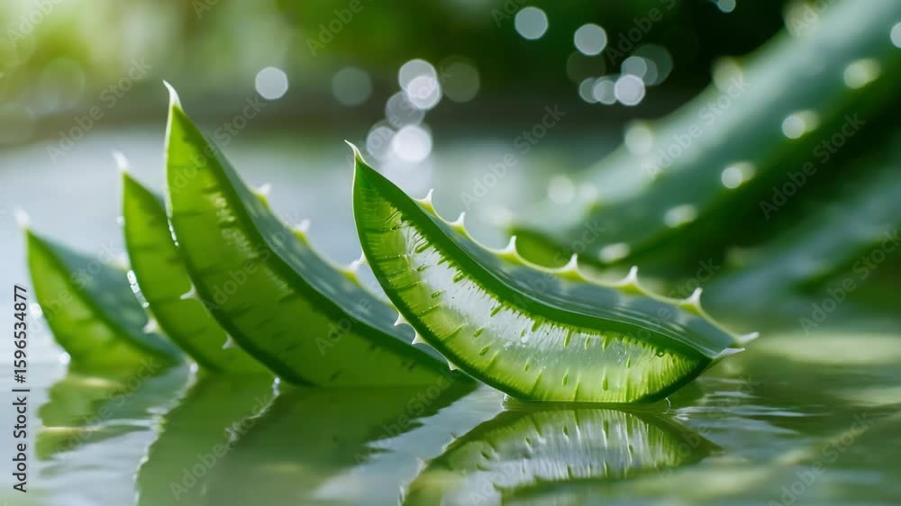 Poster freshly cut cucumber slices float on the surface of clear water