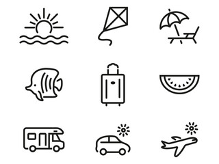 Summer Vacation and Travel Icon Set - Line Style