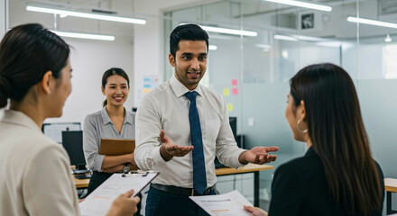 Manager offering guidance and emotional support to a newly hired employee on the first day.