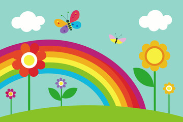 spring flowers and rainbow