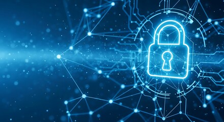 A luminous digital network of interconnected nodes and lines stretches into a bright, glowing center, creating a futuristic tunnel of data and technology