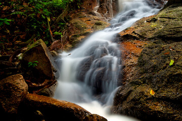 Long exposure cascading waterfall in the jungle