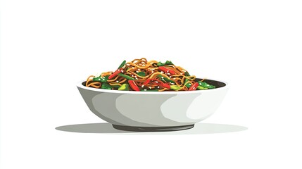 Pixel Art Stir Fried Noodles in White Bowl