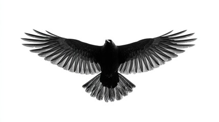 Obraz premium Black Bird in Flight Against White Background