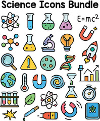 Set of Colorful science icons. Doodle style icon vector bundle