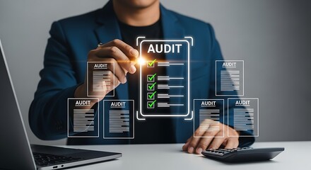 Businessman interacting with digital audit report