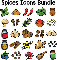 Set of Colorful spices icons. Doodle style icon vector bundle