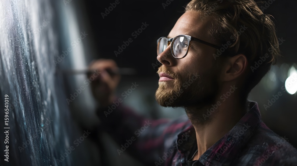 Poster creative marketer designing a billboard advertisement with studio lighting and sharp focus