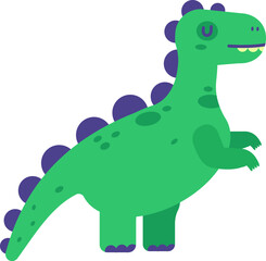 Cute cartoon illustration of a smiling green dinosaur looking up, isolated on a white background, ideal for children's books and educational projects