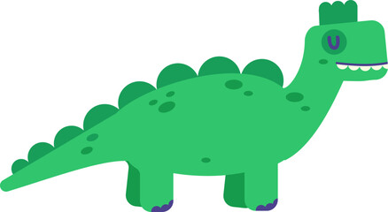 Cartoon illustration featuring a friendly green dinosaur standing on a white background, showcasing a cheerful smile with its teeth, radiating happiness and joy