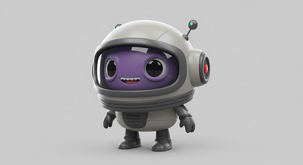A cute, cartoonish purple alien character wearing an astronaut helmet and suit.