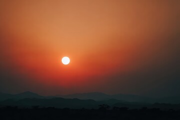 Stunning sunset over summer desert landscape with vivid red sun Generative AI